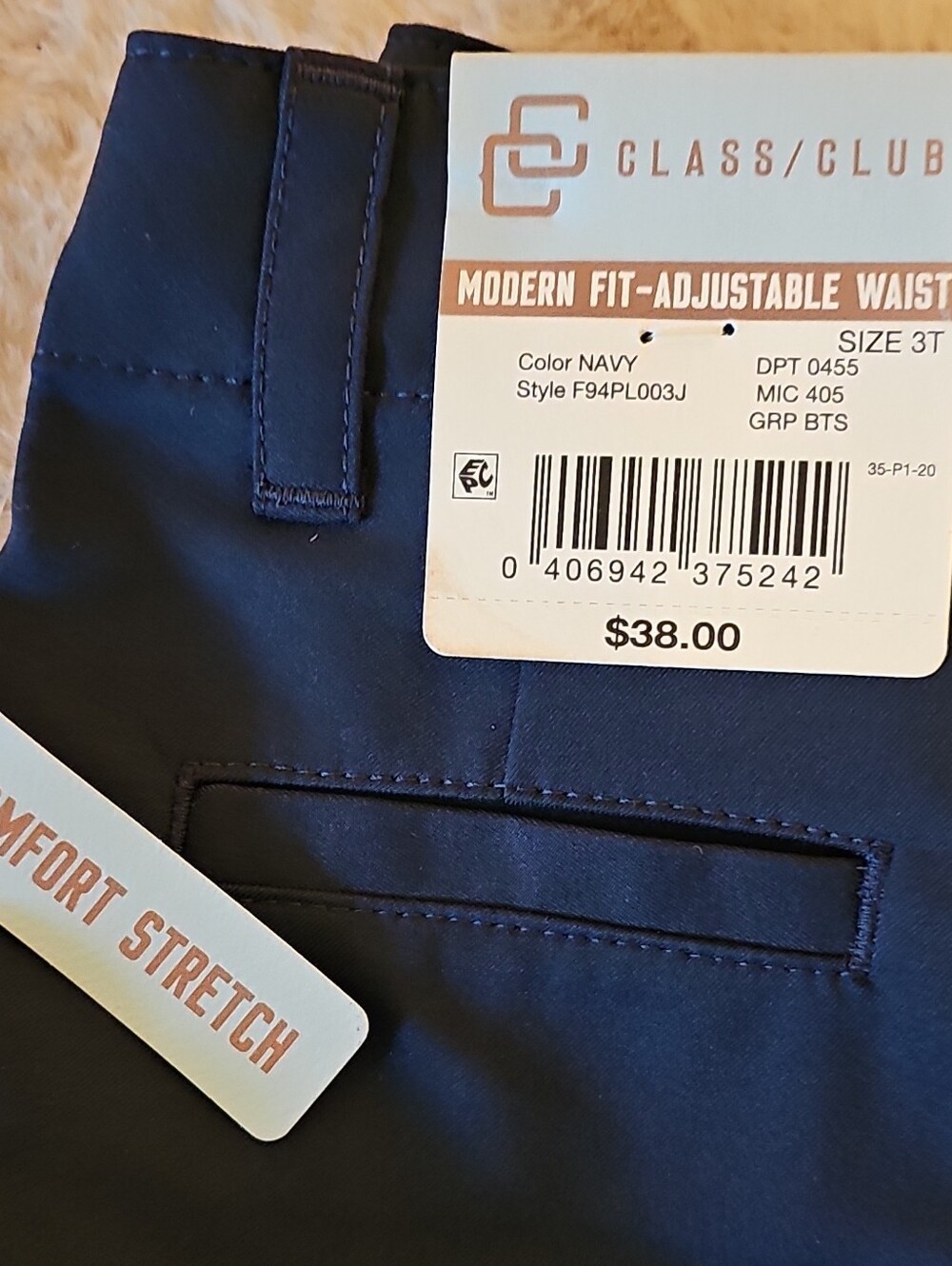 Class Club Navy Modern Fit Adjustable Waist Chinos